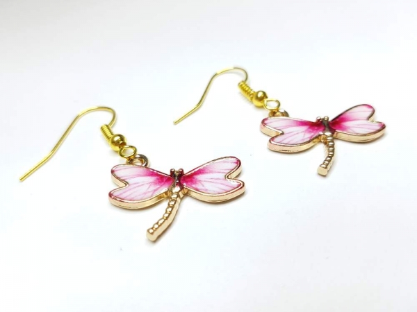 Libellen Ohrringe goldfarben rosa